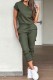 Green Casual Solid Basic O Neck Short Sleeve Two Pieces