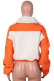 Orange Elegant Solid Patchwork Pocket Contrast Zipper Mandarin Collar Outerwear