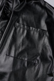 Black Casual Street Solid Patchwork Pocket Buckle Turndown Collar Long Sleeve Two Pieces