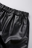 Black Casual Street Solid Patchwork Pocket Buckle Turndown Collar Long Sleeve Two Pieces