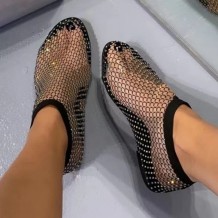 Black Casual Hollowed Out Patchwork Rhinestone Out Door Flats Shoes