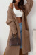 Khaki Casual Solid Cardigan Outerwear (Without Belt)