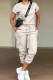 Apricot Casual Solid Basic O Neck Short Sleeve Two Pieces