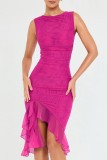 Purple Casual Solid Fold Asymmetrical O Neck Sleeveless Dress Dresses