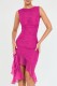 Rose Red Casual Solid Fold Asymmetrical O Neck Sleeveless Dress Dresses