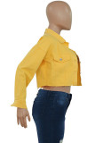 Yellow Casual Solid Patchwork Pocket Buckle Buttons Turndown Collar Outerwear