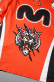 Orange Print Patchwork O Neck Tops