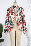 Orange Sexy Print Patchwork Asymmetrical O Neck Tops