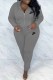 Grey Casual Letter Embroidered Hooded Collar Long Sleeve Two Pieces
