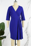 Red Casual Solid Patchwork Fold V Neck A Line Dresses