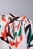 Orange Sexy Print Patchwork Asymmetrical O Neck Tops