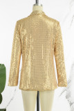 Silver Celebrities Solid Sequins Patchwork Turn-back Collar Outerwear