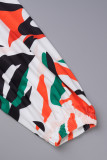 Orange Sexy Print Patchwork Asymmetrical O Neck Tops