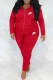 Red Casual Letter Embroidered Hooded Collar Long Sleeve Two Pieces