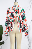 Orange Sexy Print Patchwork Asymmetrical O Neck Tops