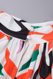 Orange Sexy Print Patchwork Asymmetrical O Neck Tops