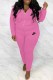 Pink Casual Letter Embroidered Hooded Collar Long Sleeve Two Pieces