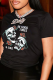 Black Casual Vintage Print Skull Patchwork O Neck T-Shirts