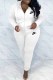 White Casual Letter Embroidered Hooded Collar Long Sleeve Two Pieces