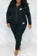 Black Casual Letter Embroidered Hooded Collar Long Sleeve Two Pieces