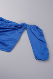 Blue Sexy Solid Patchwork Fold Off the Shoulder Short Sleeve Two Pieces