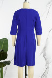 Red Casual Solid Patchwork Fold V Neck A Line Dresses