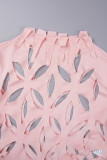 Pink Sexy Solid Hollowed Out O Neck Long Sleeve Two Pieces
