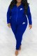 Blue Casual Letter Embroidered Hooded Collar Long Sleeve Two Pieces