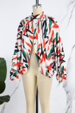 Orange Sexy Print Patchwork Asymmetrical O Neck Tops