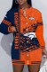 Blue Orange Casual Vintage Print Patchwork Mandarin Collar One Step Skirt Dresses