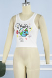 White Street Print Patchwork O Neck Tops