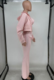 Pink Street Solid Patchwork Pocket Hooded Collar Long Sleeve Three Pieces