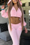 Pink Street Solid Patchwork Pocket Hooded Collar Long Sleeve Three Pieces