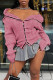 Peach Sweet Solid Patchwork Buckle Hooded Collar Outerwear
