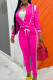 Rose Red Casual Street Solid Patchwork Draw String Buckle O Neck Long Sleeve Two Pieces