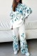 Sky Blue Casual Print Basic Long Sleeve Two Pieces