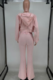 Pink Street Solid Patchwork Pocket Hooded Collar Long Sleeve Three Pieces