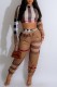 Brown Casual Print Patchwork O Neck Long Sleeve Two Pieces