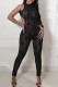 Black Sexy Casual Solid Backless Half A Turtleneck Skinny Jumpsuits
