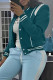 Green Elegant Print Patchwork Pocket Buckle O Neck Tops