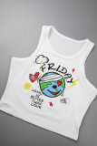 White Street Print Patchwork O Neck Tops
