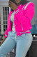 Rose Red Elegant Print Patchwork Pocket Buckle O Neck Tops