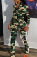 Camouflage Casual Street Camouflage Print Patchwork Pocket Zipper O Neck Long Sleeve Two Pieces
