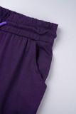 Purple Casual Solid Patchwork Draw String Off the Shoulder Long Sleeve Two Pieces