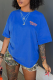Royal Blue Street Print Patchwork Letter O Neck T-Shirts