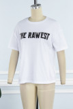 White Street Letter Patchwork O Neck T-Shirts