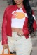 Red Casual Patchwork Cardigan Contrast Outerwear