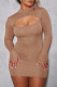 Camel Sexy Celebrities Solid Hollowed Out Patchwork O Neck Wrapped Skirt Dresses