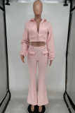 Pink Street Solid Patchwork Pocket Hooded Collar Long Sleeve Three Pieces