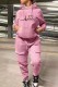 Pink Casual Print Basic Hooded Collar Long Sleeve Two Pieces